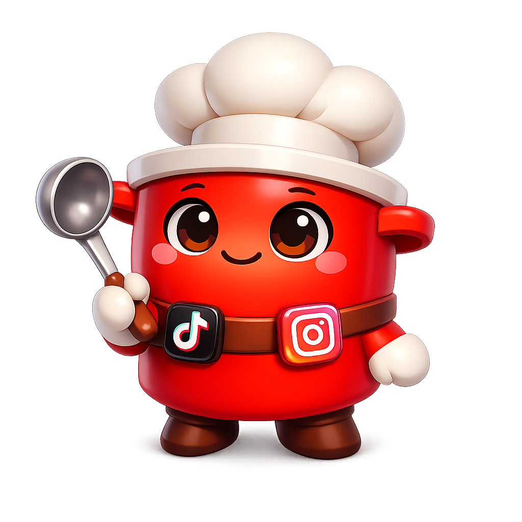 Mascotte Oshii, petite marmite rouge avec toque de chef